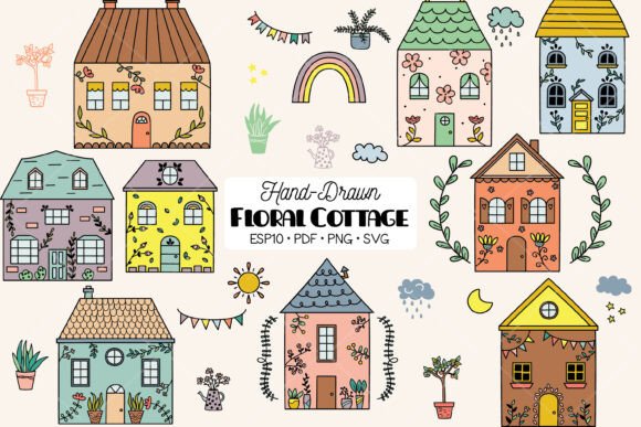 Bring Spring Indoors: Color Spring Cottage House & Flower Plant Clip Art