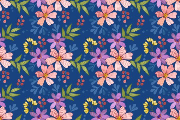 Flowers Design on Blue Color Pattern: A Seamless Canvas for Creativity