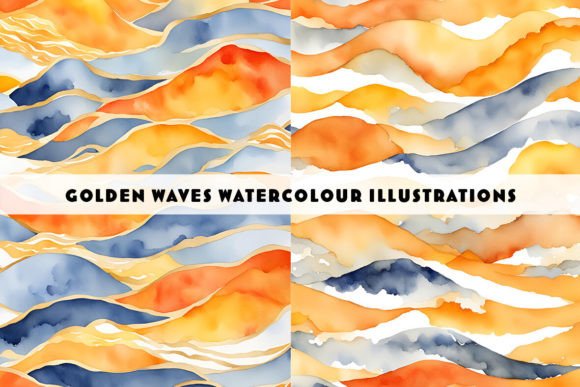 Golden Blue Waves Watercolour Duo: Digital Art for Every Project