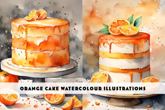 Orange Cake Watercolour Duo: A Sweet Touch for Your Baking Projects