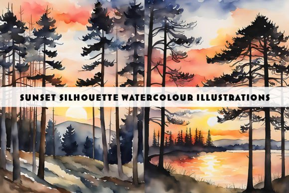 Sunset Silhouette Watercolour Duo Trees: Capturing Nature's Palette