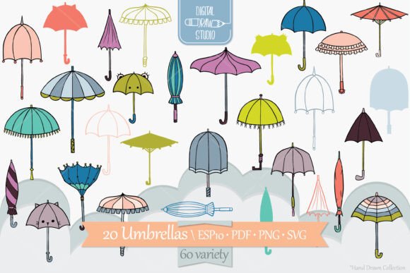 Umbrella Color and Rainy Day Doodles: A Vintage Design Bundle